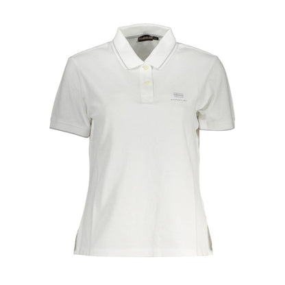Napapijri White Cotton Women Polo Shirt with logo embroidery on front, casual yet sophisticated design.
