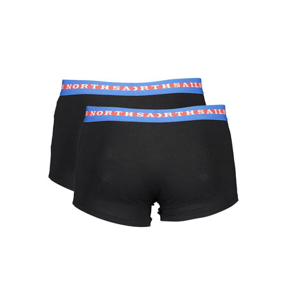 North Sails Black Cotton Men Boxer Pair with bi-color elastic waistband and iconic logo showcasing comfort and style.