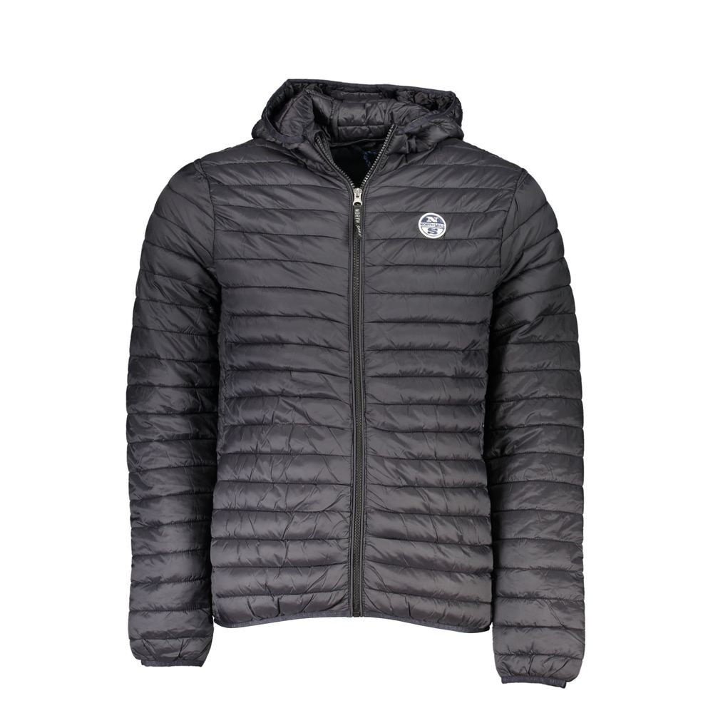 North Sails Black Polyamide Men's Jacket with eco-friendly design and cozy fleece lining for warmth and style.