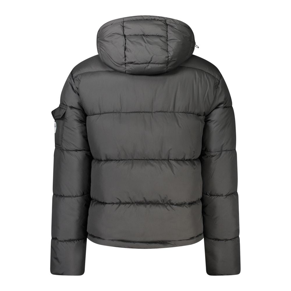 Back view of North Sails Black Polyester Men Jacket with removable hood and sleek design.