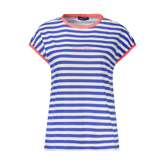 North Sails Blue Cotton T-Shirt, sleeveless, striped, crew neck, contrasting details, embossed print, logo