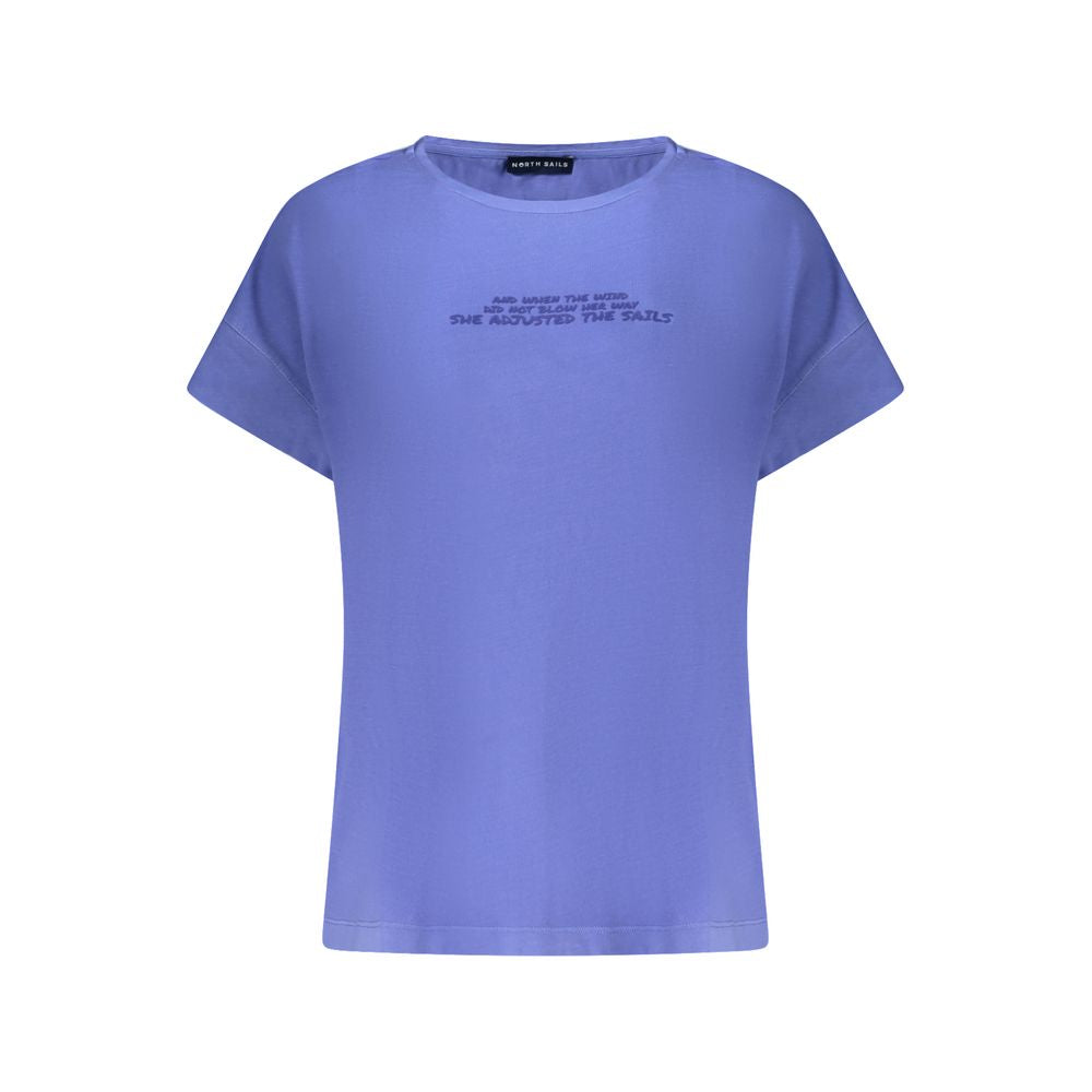 North Sails Blue Cotton Women T-Shirt with wide neck and embossed print, showcasing effortless style and maritime flair.