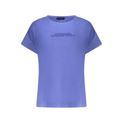 North Sails Blue Cotton Women T-Shirt with wide neck and embossed print, showcasing effortless style and maritime flair.