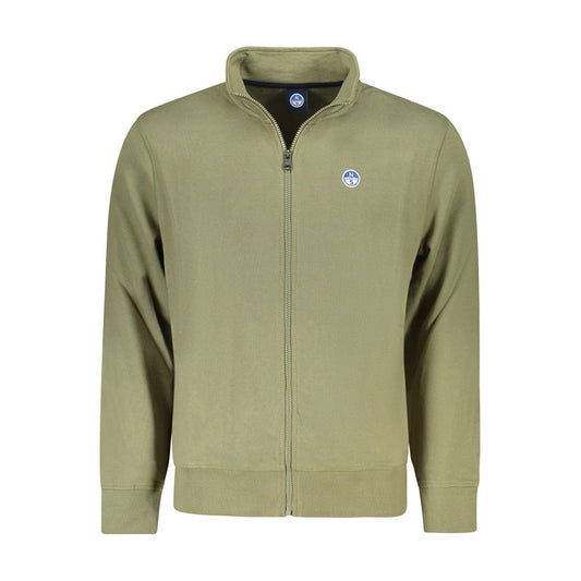 North Sails Green Cotton Men Sweater with zipper and logo, stylish and comfortable design for men.