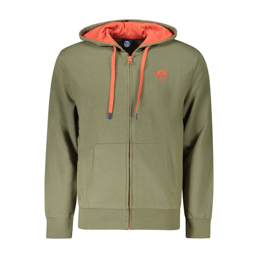North Sails Green Cotton Men's Hooded Sweater with zip and contrasting orange details.