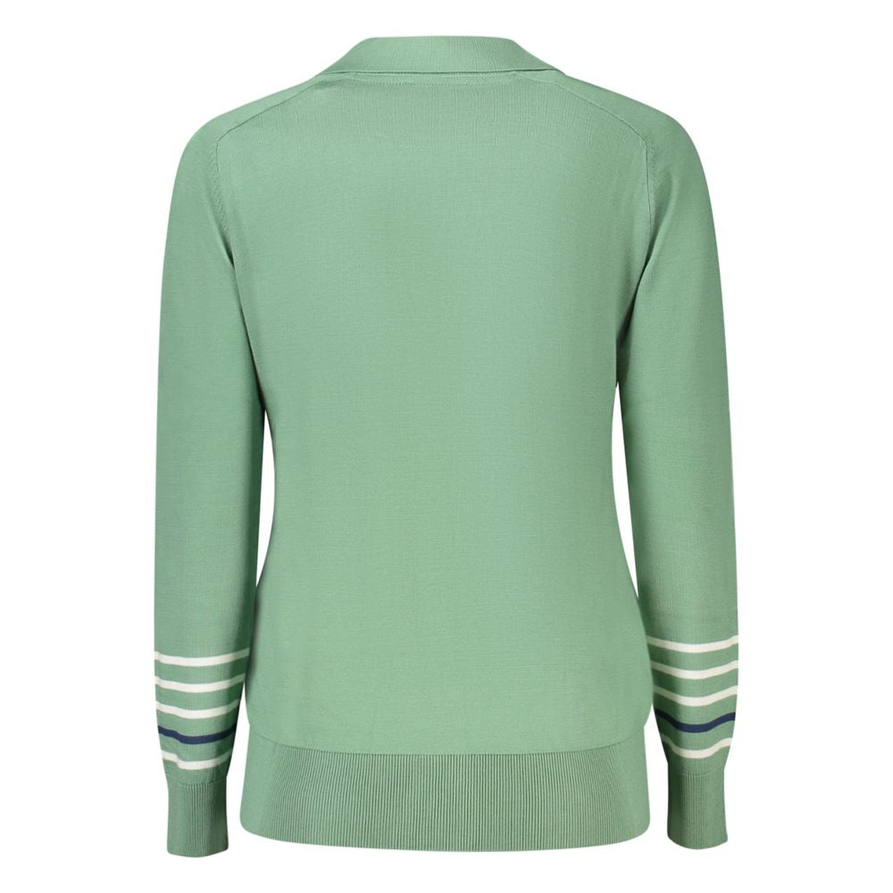 North Sails Green Cotton Women Sweater with long sleeves and V-neck, showcasing casual sophistication and unique style details.