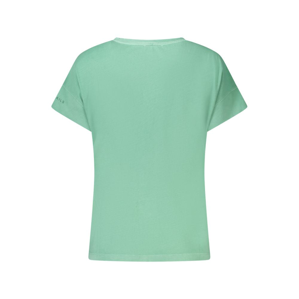 Back view of North Sails Green Cotton Women T-Shirt with short sleeves and wide neck design.