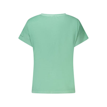 Back view of North Sails Green Cotton Women T-Shirt with short sleeves and wide neck design.