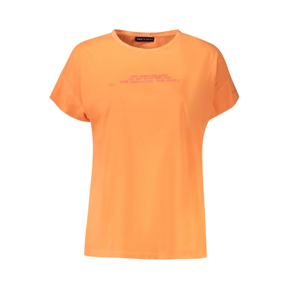 North Sails Orange Cotton Women T-Shirt with wide neck and embossed logo.