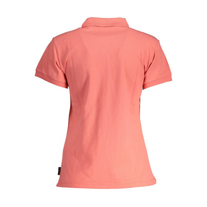 Back view of North Sails Pink Cotton Women Polo Shirt showcasing its stylish design and eco-friendly pink fabric