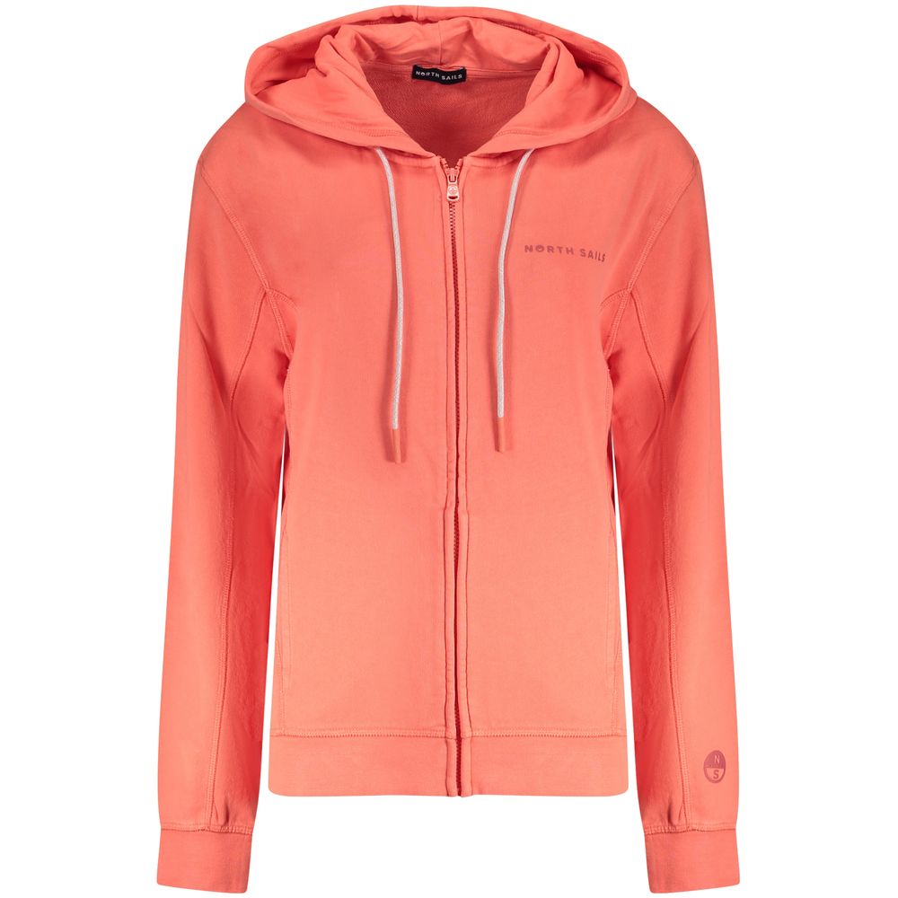North Sails Pink Cotton Women Sweater with hood, embossed print, zip fastening, and dual pockets