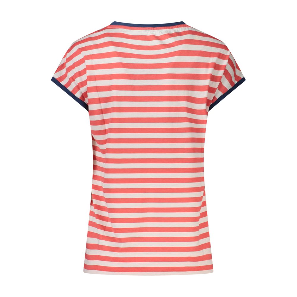 Back view of North Sails Red Cotton Women T-Shirt with stripes and contrasting details.