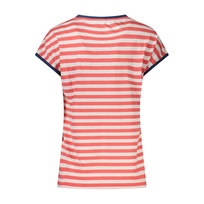 Back view of North Sails Red Cotton Women T-Shirt with stripes and contrasting details.