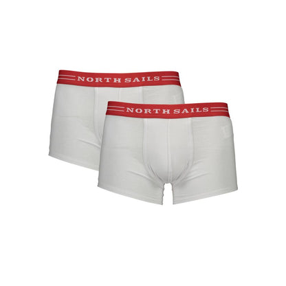 North Sails White Cotton Men Boxer with contrast waistband, two-pack, showcasing comfort and style for everyday wear.