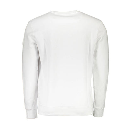 Back view of North Sails White Cotton Men's Sweater with crew neck and long sleeves, showcasing simple and elegant design.