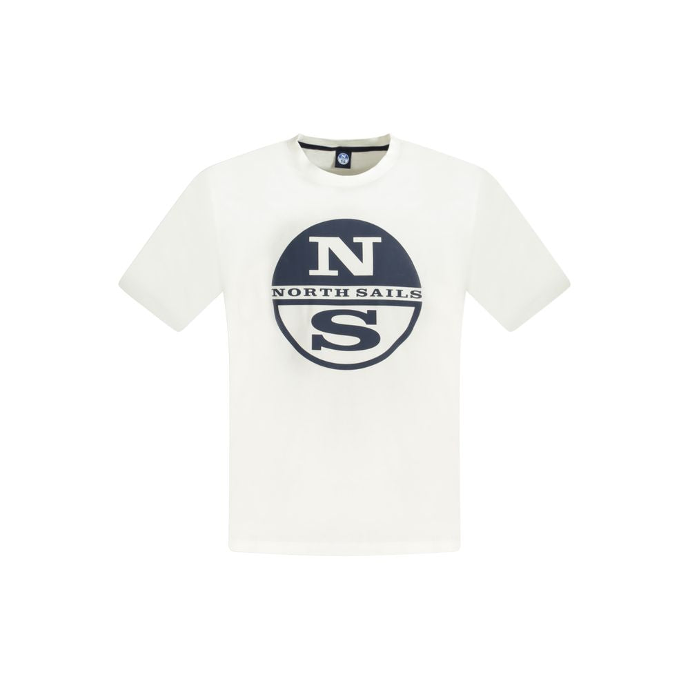 North Sails White Cotton Mens TShirt with logo print, 100% cotton, perfect for casual wear and comfort.