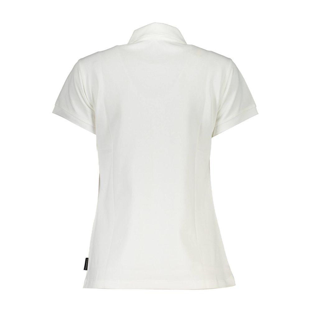 Back view of North Sails White Cotton Women Polo Shirt showcasing short sleeves and tailored fit.