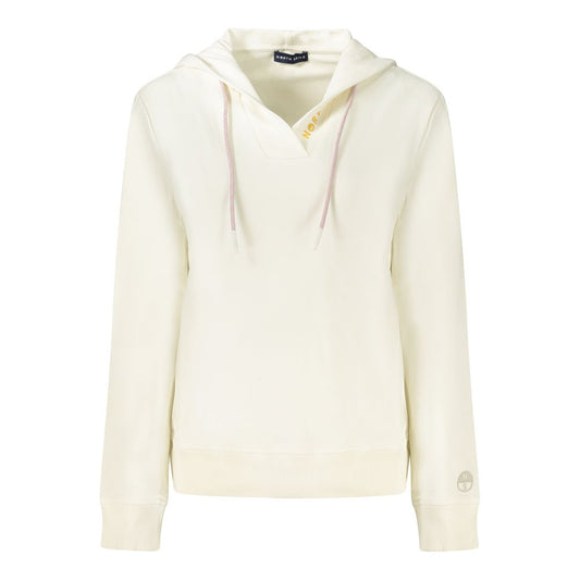 North Sails White Cotton Women Sweater with embossed logo, long sleeves, and hood, offering casual luxury and style in premium comfort.