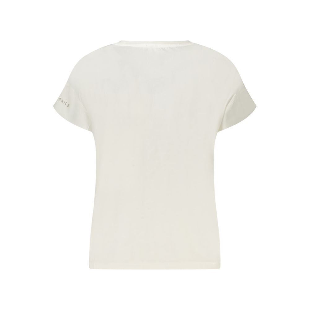 Back view of North Sails White Cotton Women T-Shirt with short sleeves and embossed logo, showcasing simplicity and style.