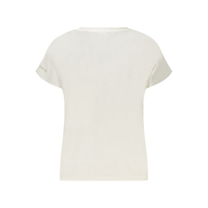 Back view of North Sails White Cotton Women T-Shirt with short sleeves and embossed logo, showcasing simplicity and style.