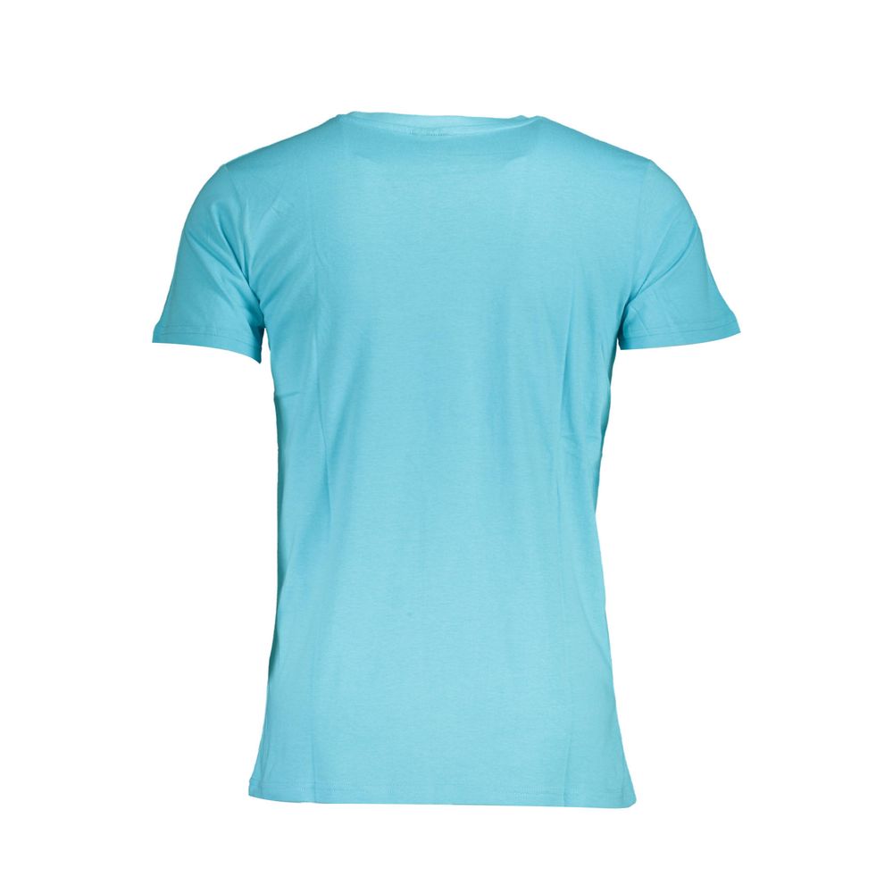 Back view of Norway 1963 Blue Cotton Men T-Shirt showcasing sleek design and pure cotton fabric.