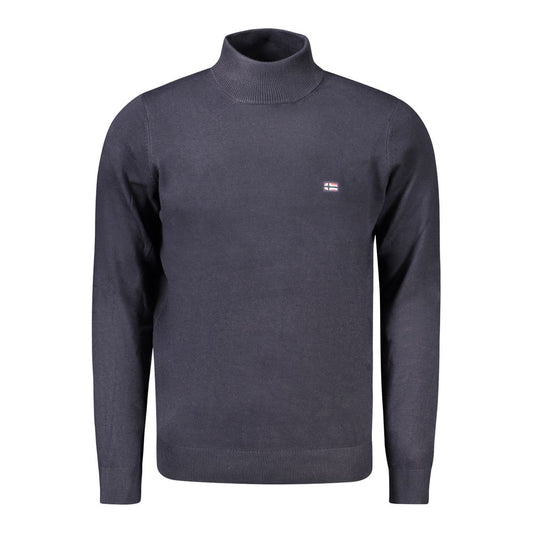 Norway 1963 Blue Polyamide Men Sweater with high-neck design and embroidery.
