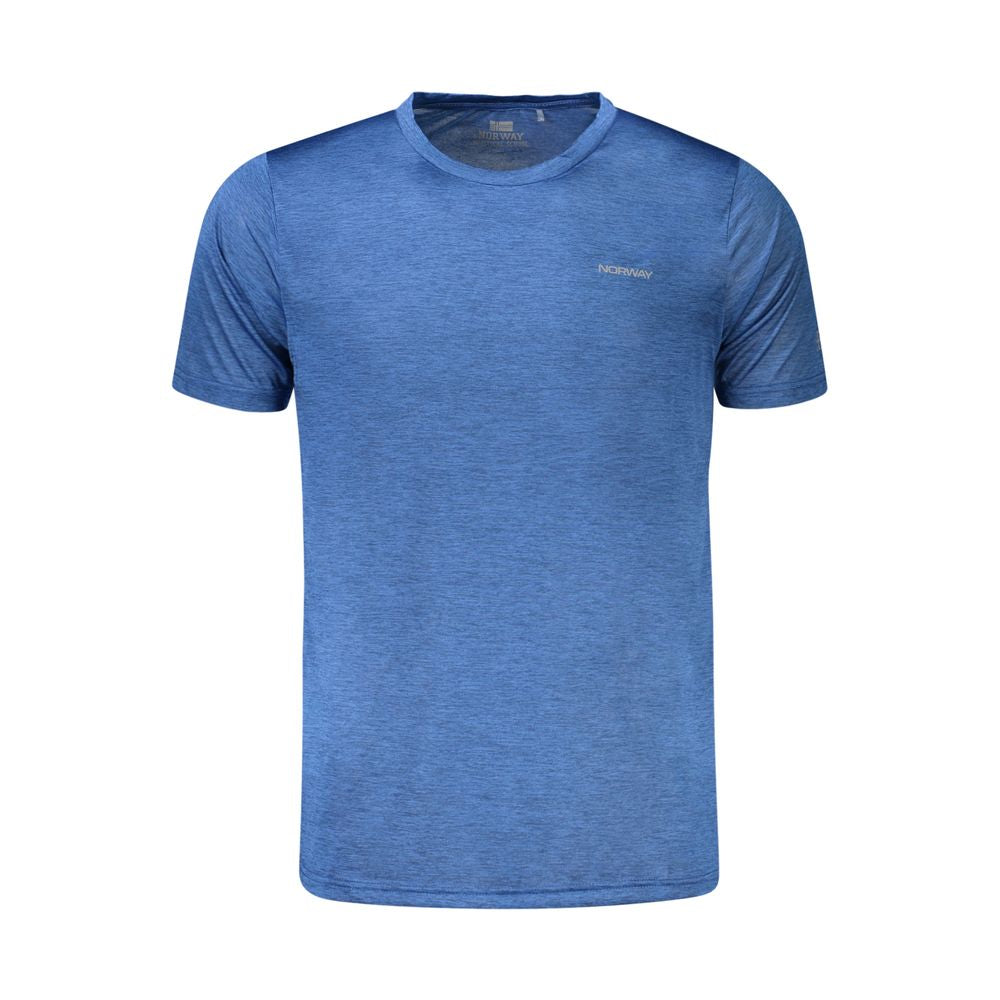 Norway 1963 Blue Polyester T-Shirt with short sleeves, crew neck, logo, made from ultra light, breathable, recycled materials.