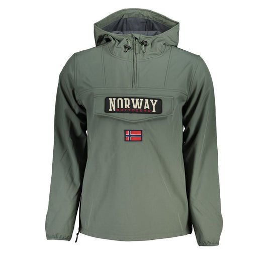 Norway 1963 Green Polyester Men's Jacket with hood and zip pocket, sleek and functional outerwear for urban and wild adventures.
