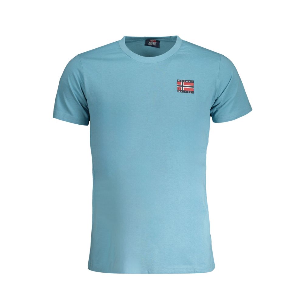 Norway 1963 Light Blue Cotton Men T-Shirt with short sleeves and crew neck, featuring bold print and iconic logo for casual sophistication.