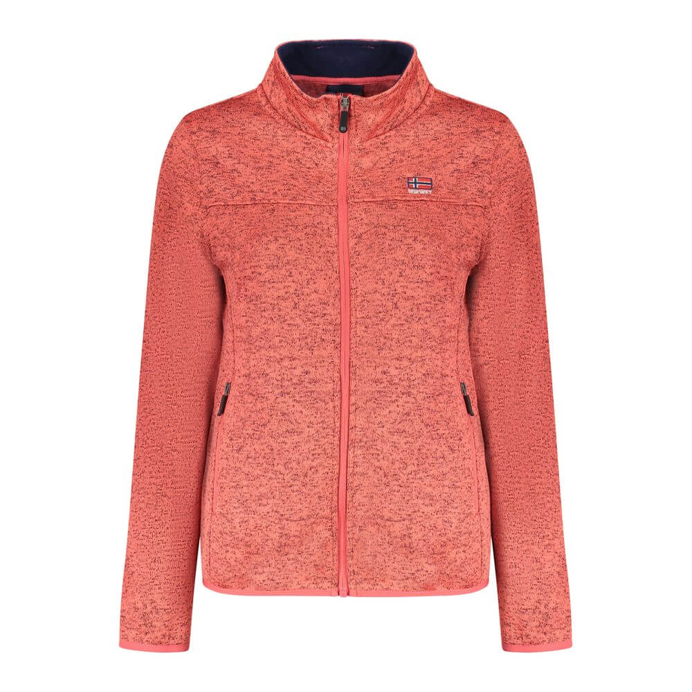 Norway 1963 Pink Polyester Women Sweater with sleek zip pockets and intricate embroidery.