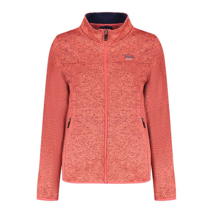 Norway 1963 Pink Polyester Women Sweater with sleek zip pockets and intricate embroidery.