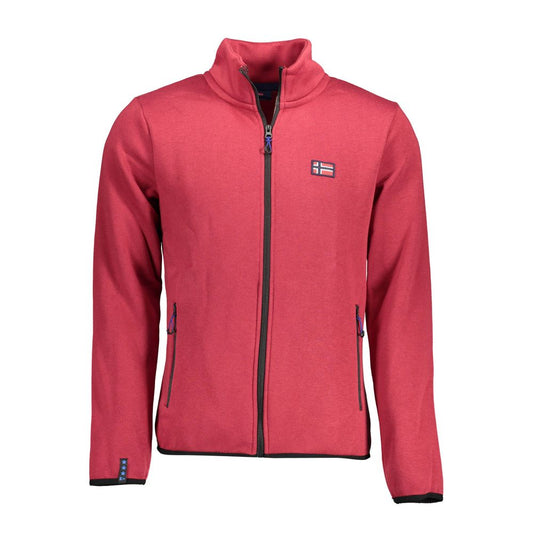 Norway 1963 Red Cotton Men Sweater with zip closure and embroidered details