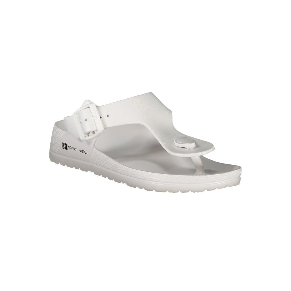 Norway 1963 White Plastic Women Sandal with adjustable buckle and logo, sleek design for summer chic, durable and stylish footwear.