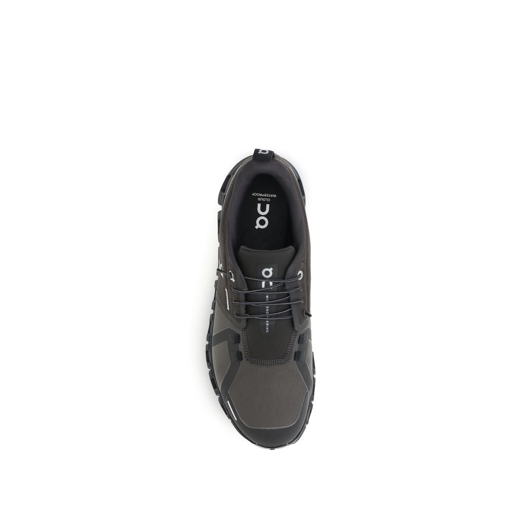 ON Black Recycled Polyester Athletic Sneakers with waterproof design for enhanced comfort and cushioning, top view.