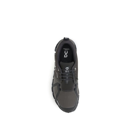 ON Black Recycled Polyester Athletic Sneakers with waterproof design for enhanced comfort and cushioning, top view.