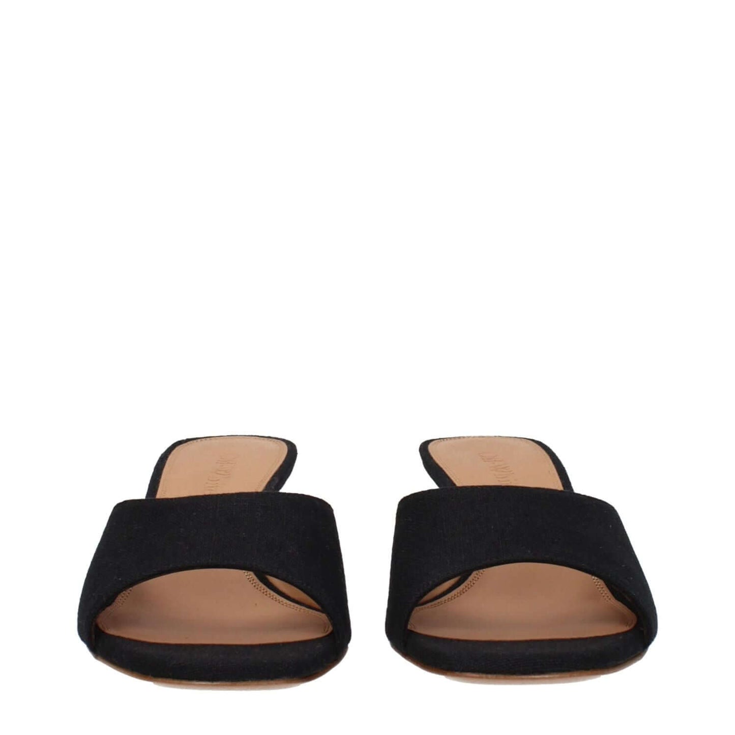 Off-White Black Linen Sandals with leather sole, open toe, mid heels, MPN OWIJ027FAB0011009, viewed from the front