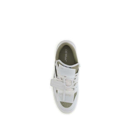 Top view of Off-White White Leather Low Top Sneakers showing lace-up design and perforated detailing.