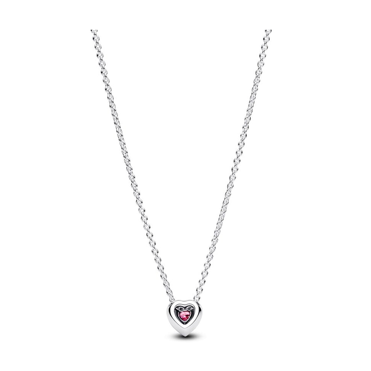 PANDORA JEWELRY Mod. 398425C02-45 necklace with heart pendant and pink stone on a silver chain