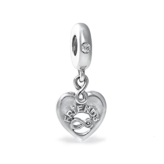 PANDORA JEWELRY Mod. 799294C01 lady's silver charm with heart and infinity symbol in official packaging from Thailand.