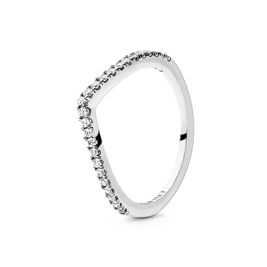 PANDORA JEWELS Mod. WISHBONE SILVER - RING WITH CLEAR CUBIC ZIRCONIA - Size 58 for ladies, made in Thailand, silver 925° in official box