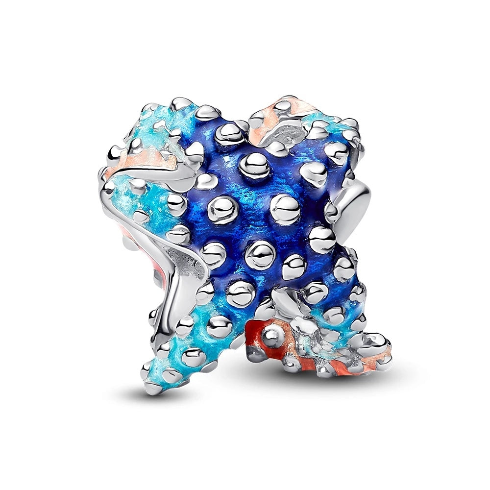 PANDORA Mod. 793817C01 sterling silver charm with blue and orange enamel detail.
