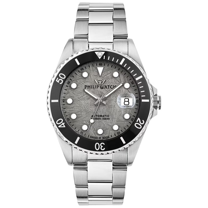 Alt Tag: PHILIP WATCH Mod. R8223597119 luxury men's watch with stainless steel bracelet and black bezel, showcasing elegance and precision.