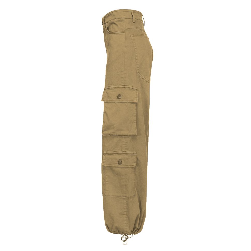 Side view of PINKO Beige Cotton Women Cargo Pant featuring seven-pocket design and lightweight gabardine fabric for chic versatility.