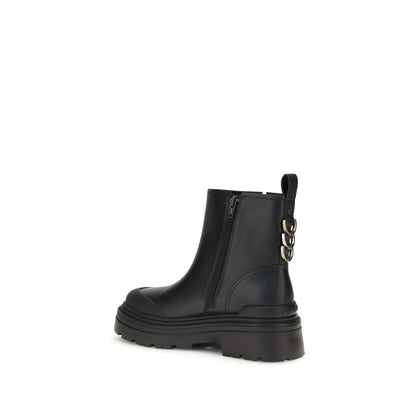 PINKO Black Calf Leather Bos Taurus Ankle Boots