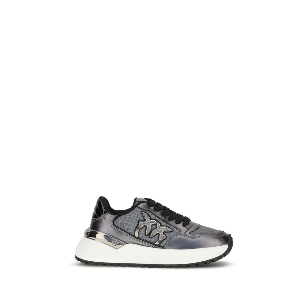 PINKO Gray Fabric Low Top Sneakers