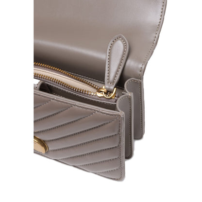 PINKO Grey Leather Love One Mini Shoulder Bag