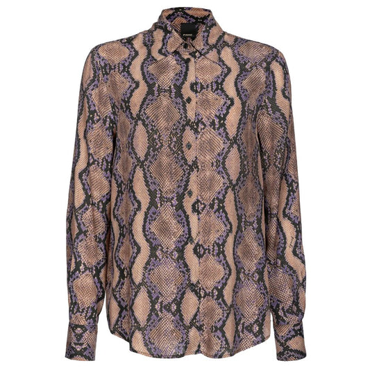 PINKO Multicolor Viscose Shirt with snake animal print, button closure, classic collar
