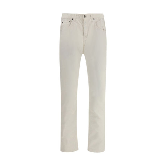 PT Torino White Cotton Pants with corduroy design, straight fit, and signature leather patch, ideal for AW25 season wear.