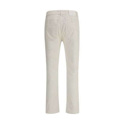 Back view of PT Torino White Cotton Pants showcasing the refined corduroy design and signature leather patch.