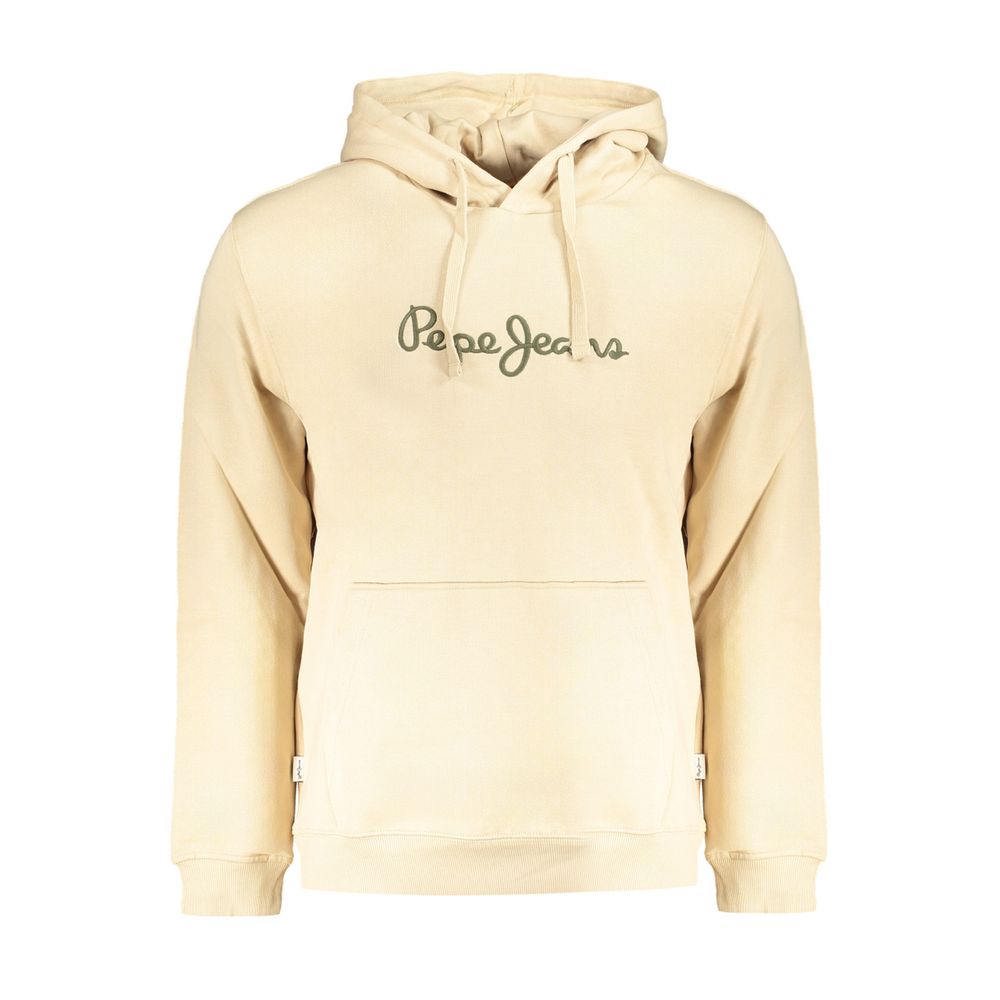 Pepe Jeans Beige Cotton Men Sweater, organic cotton, embroidered logo, stylish beige hoodie for urban fashion and comfort.